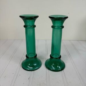 Vintage Indiana green glass candle holders
